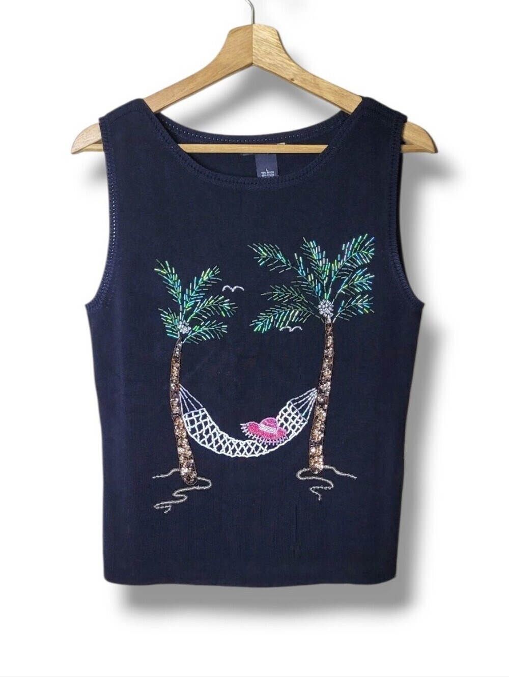 Sweaterworks Vintage Sleeveless Beaded Palm Tree Top Size Large